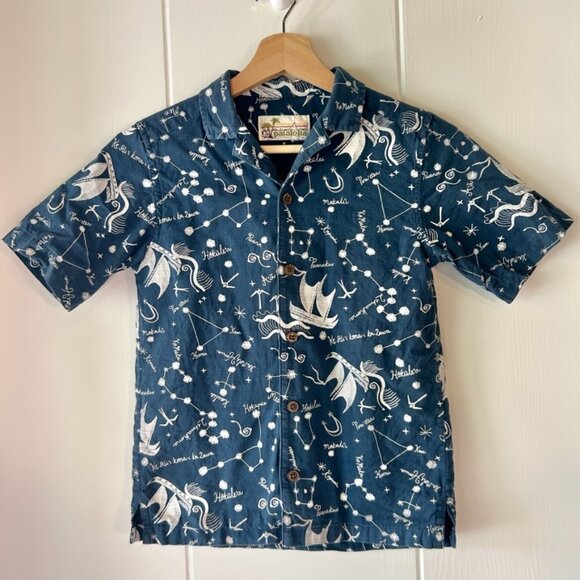 Patagonia YOUTH Aloha Shirt Hokule'a Stars Constellation Navy Pataloha size M - Picture 1 of 8